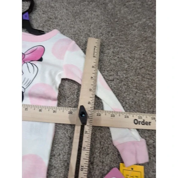 Disney Minnie Mouse Pajamas Toddler Girls White Pink Polka Dot Sleepwear Set - Picture 4 of 5